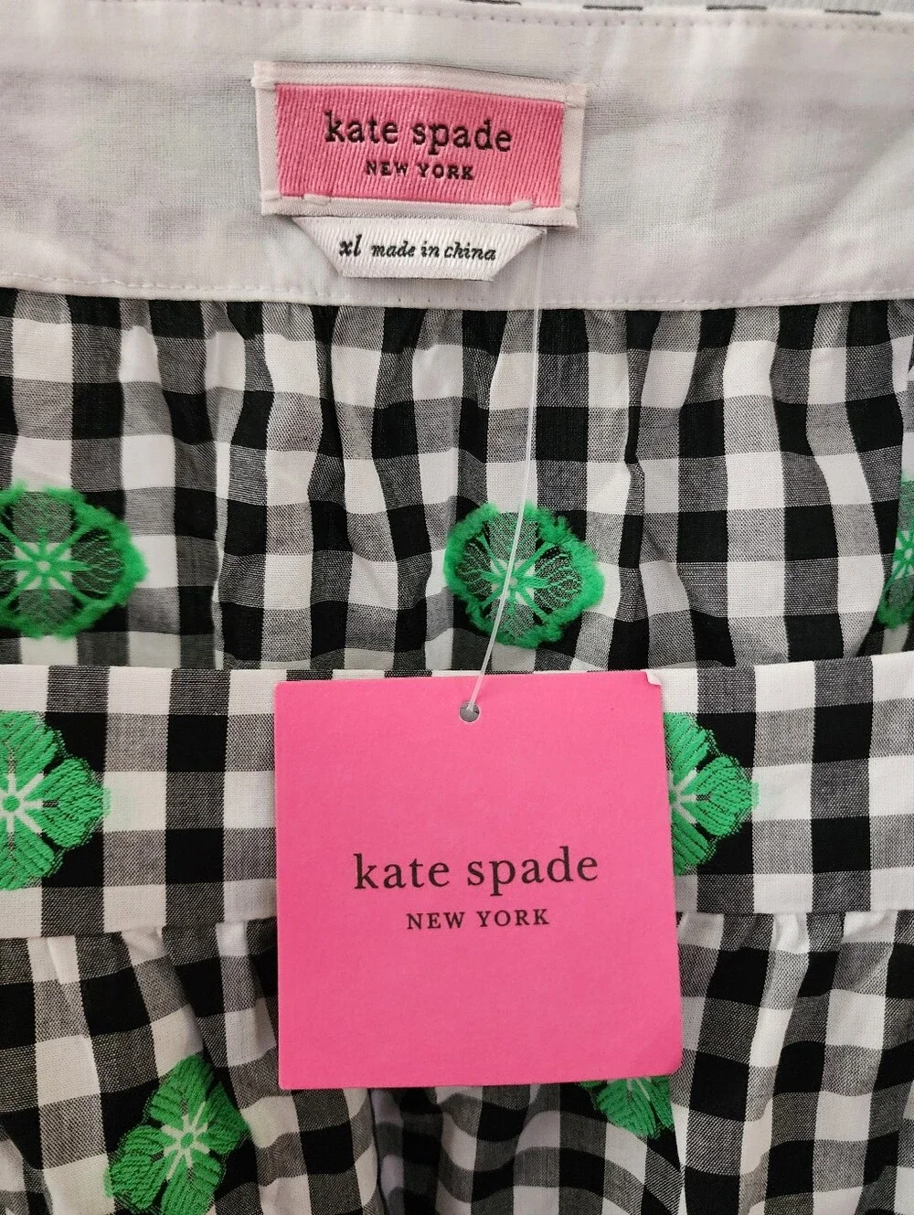 NWT KATE SPADE BLOUSE SIZE XLARGE WITH SHAMROCK DESIGN AND GINGHAM PATTERN